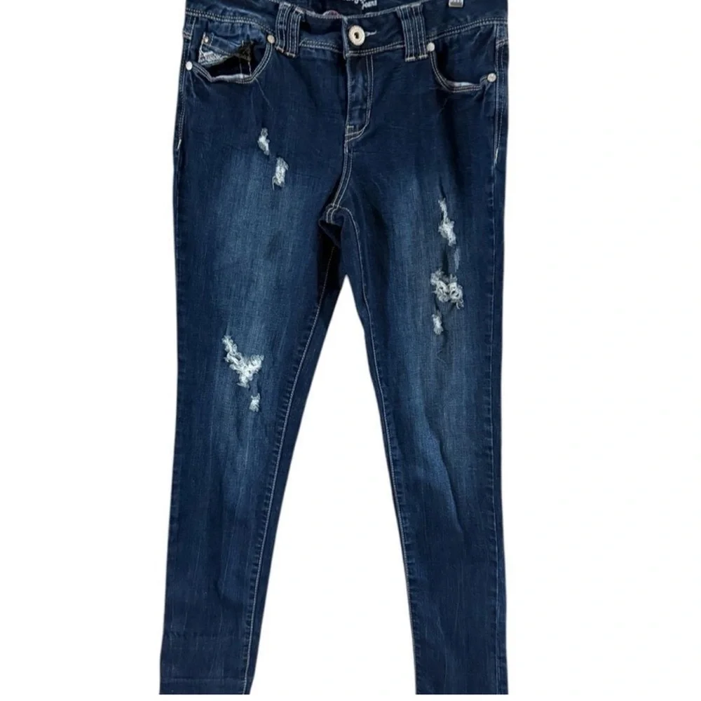 Amethyst Jeans Blue Denim with Plaid Accent